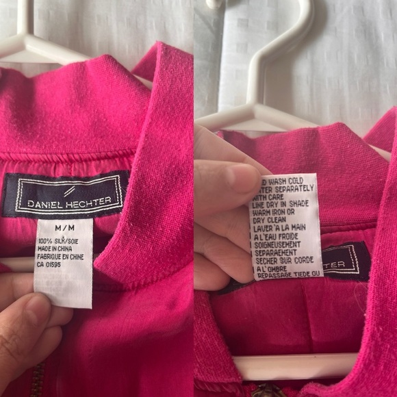 Vintage Daniel Hechter Luxe Silk Bomber Jacket M Raspberry Pink - Picture 11 of 16